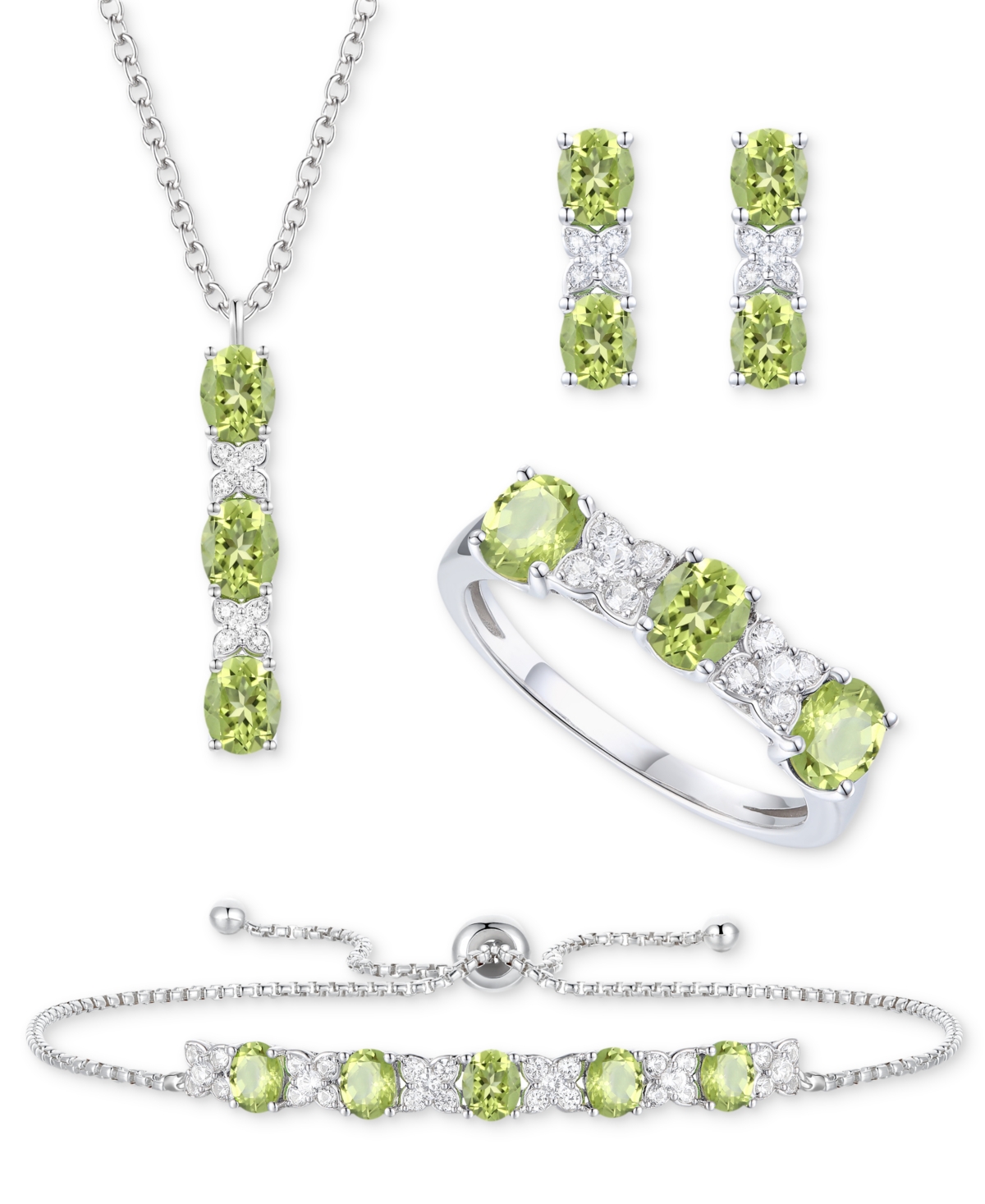 Macy's 5-pc. Set Amethyst (4-5/8 Ct. T.w.) & Lab-grown White Sapphire (3/4 Ct. T.w.) Ring, Pendant Necklace In Peridot
