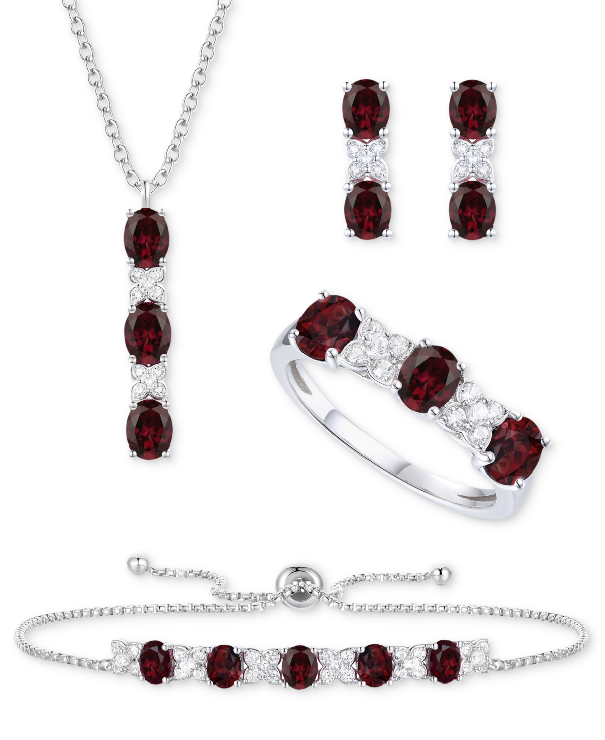 Macy's 5-pc. Set Amethyst (4-5/8 Ct. T.w.) & Lab-grown White Sapphire (3/4 Ct. T.w.) Ring, Pendant Necklace In Garnet