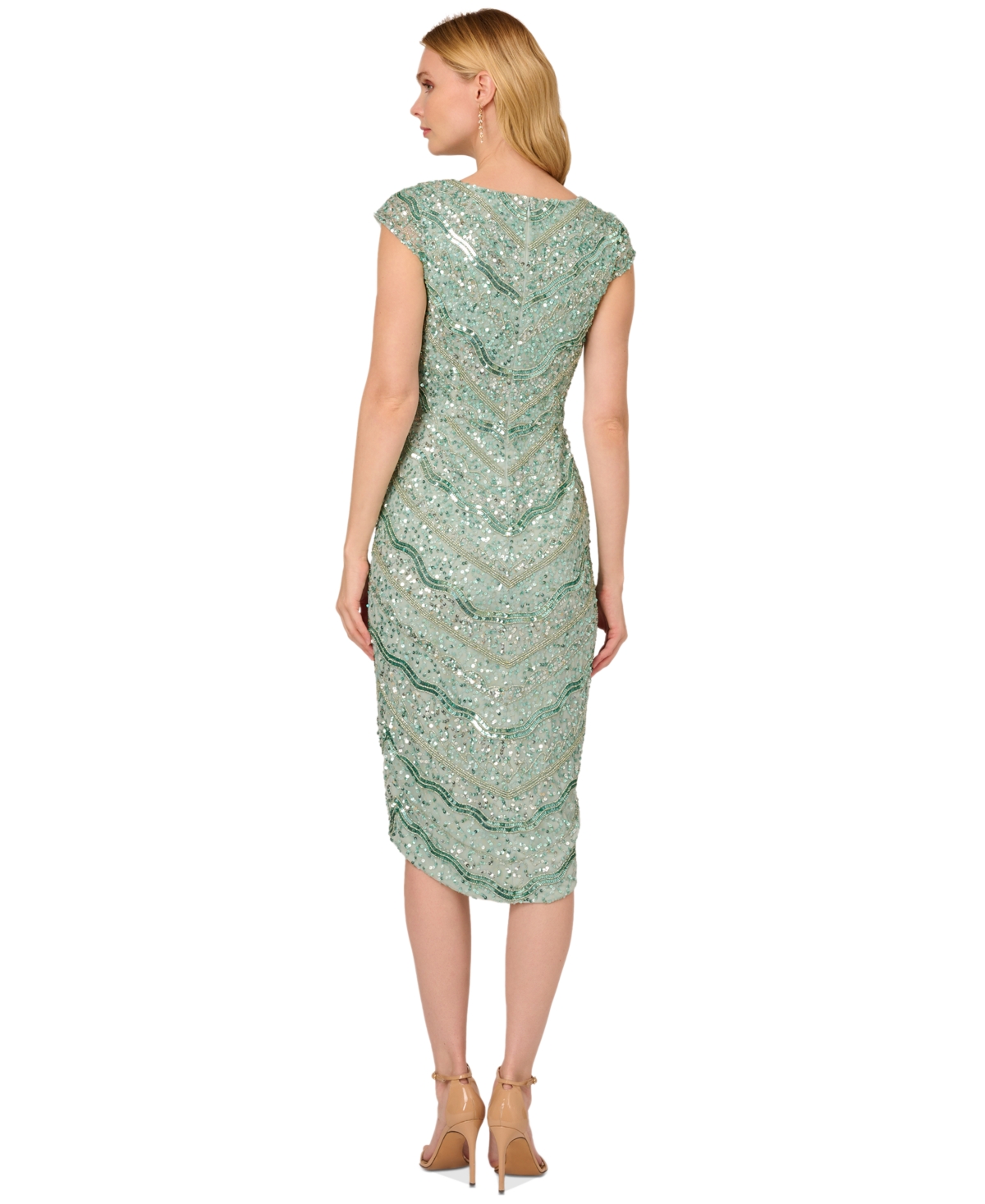 Shop Adrianna Papell Women's Embellished Surplice Midi Dress In Icy Sage
