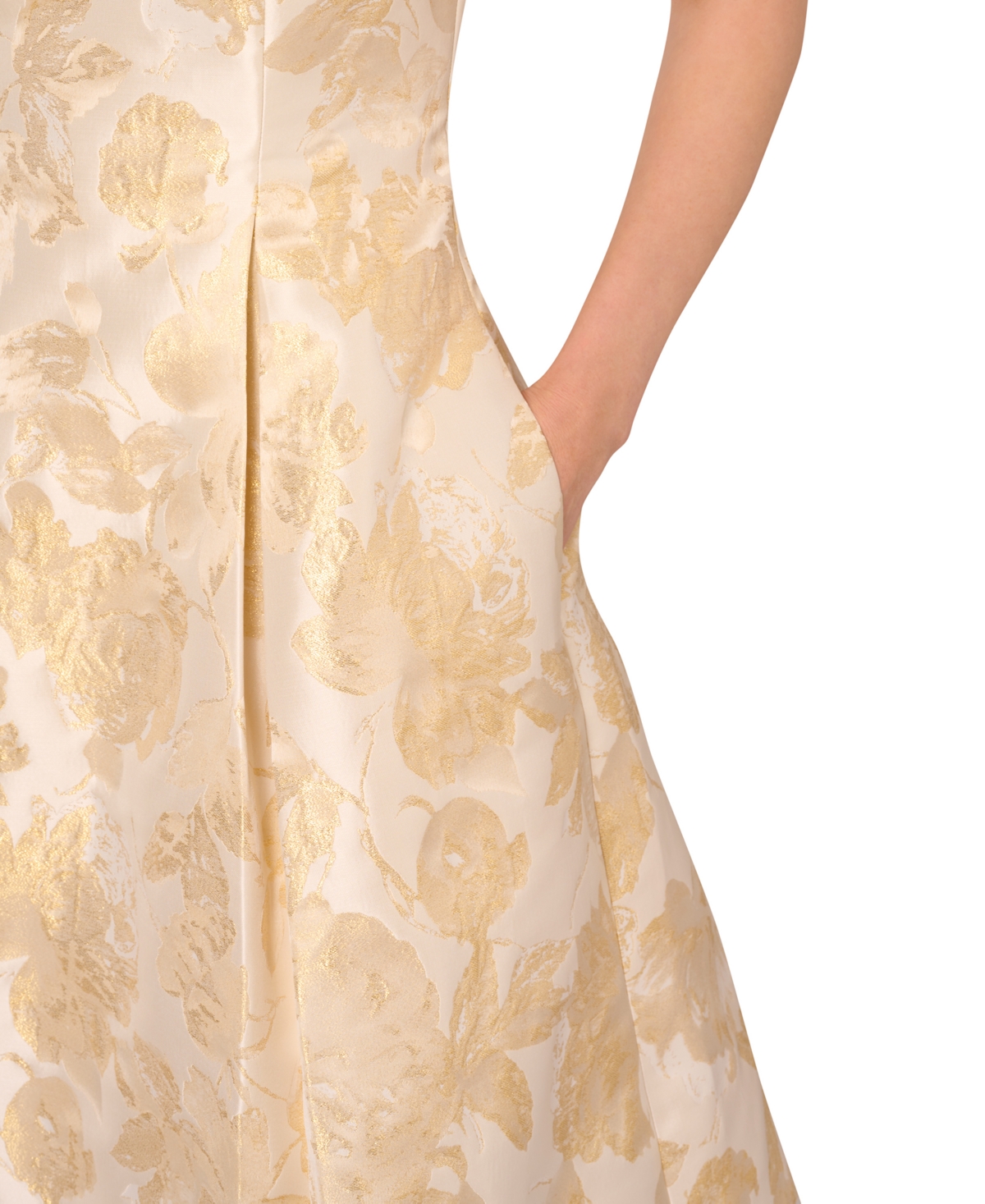 Shop Adrianna Papell Women's Floral Jacquard Fit & Flare Dress In Champagne
