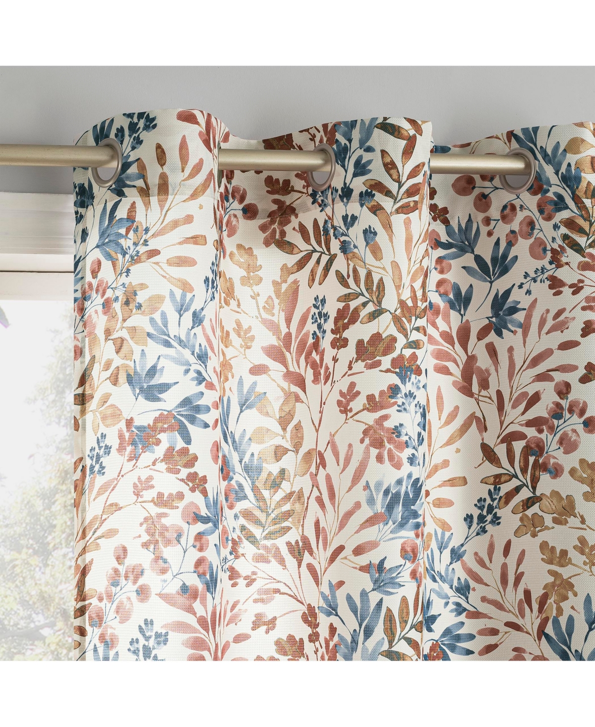 Amelie Botanical Print Room Darkening Grommet Curtain Panel - Indigo blue