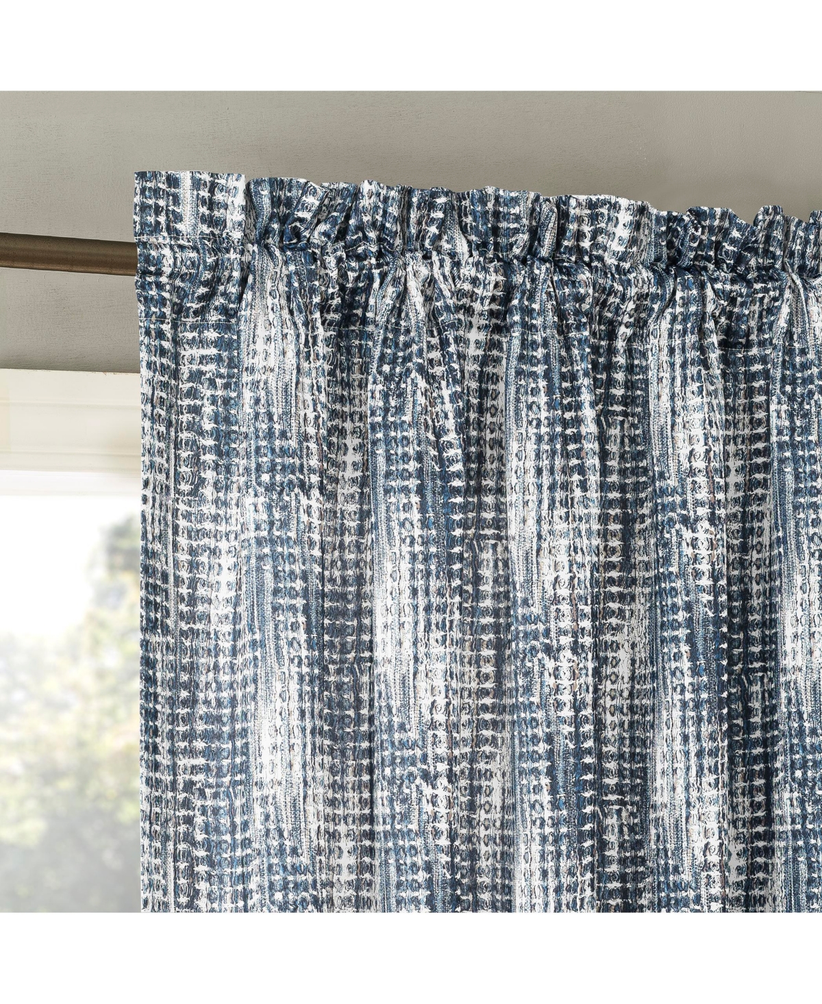 Aran Crosshatch Print Semi-Sheer Rod Pocket Curtain Panel - Navy blue