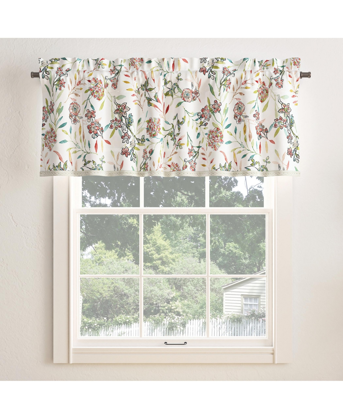 Lily Garden Watercolor Floral Semi-Sheer Rod Pocket Curtain Valance - Rose pink