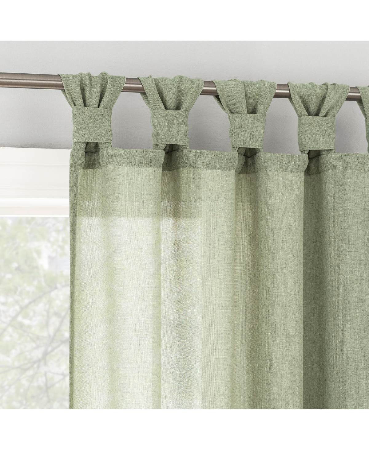 Hathaway Twist Tab Semi-Sheer Tab Top Curtain Panel - Sage green