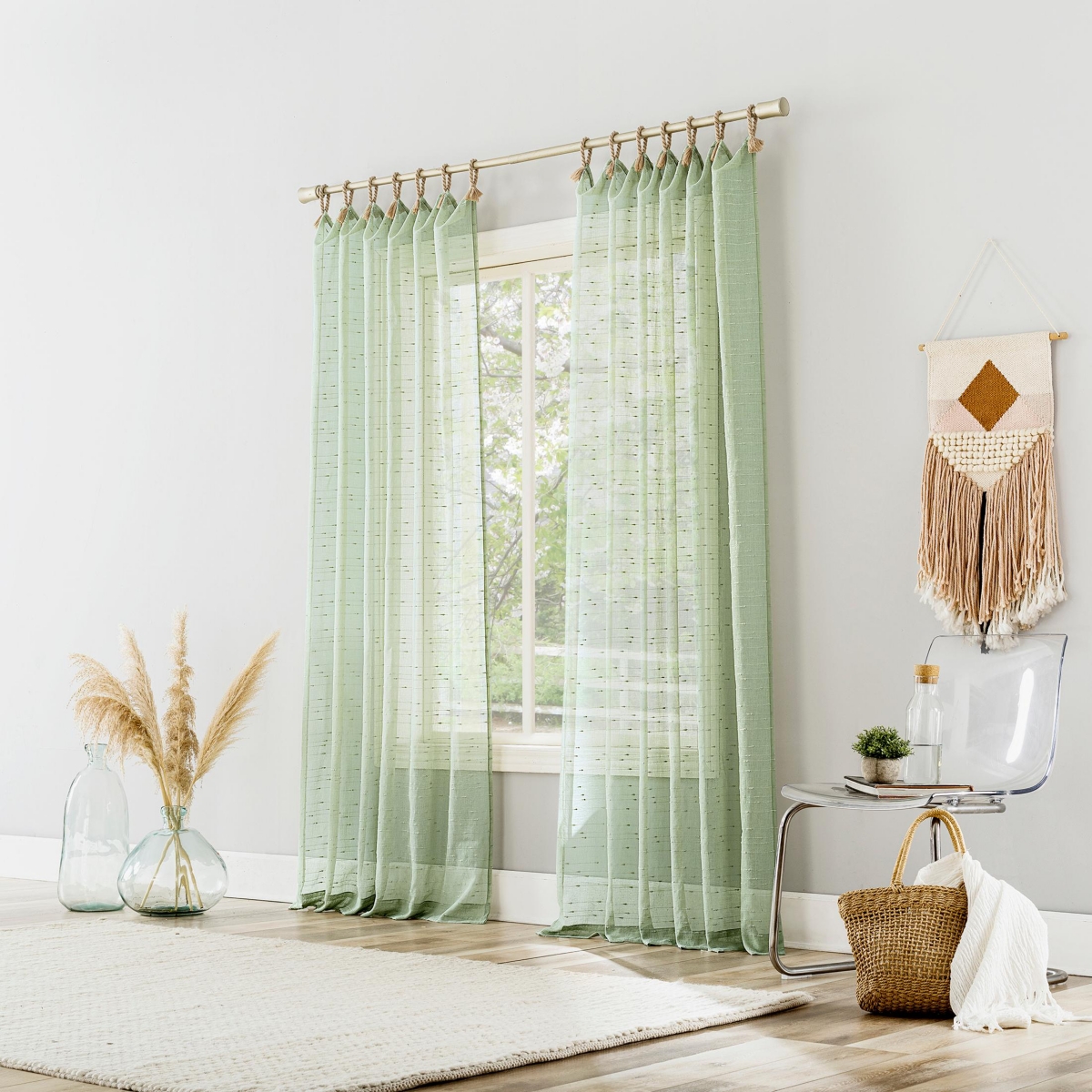 Noemi Slub Stripe Rope Tab Semi-Sheer Tab Top Curtain Panel