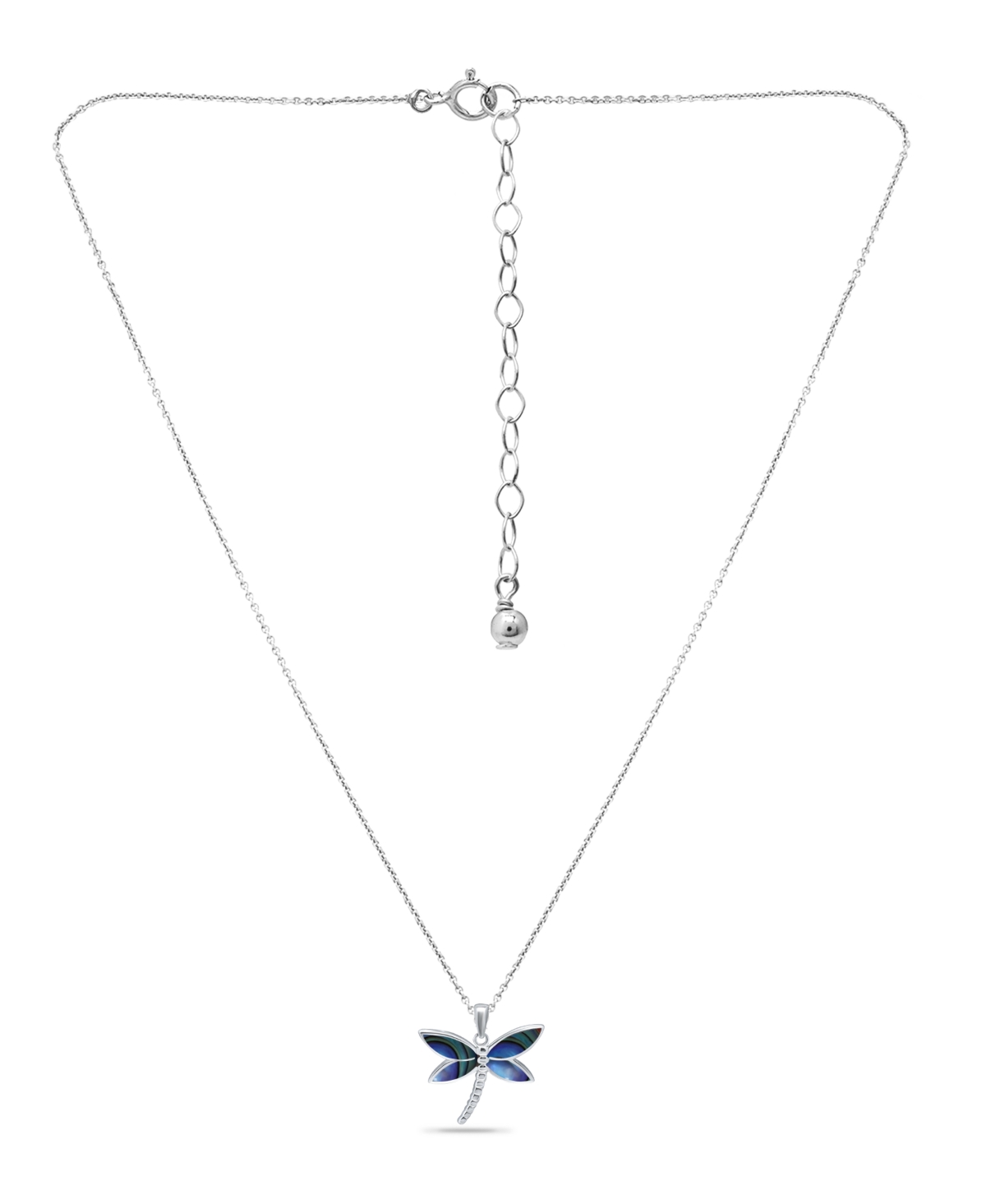 Shop Macy's Abalone Inlay Dragonfly Pendant Necklace In Silver