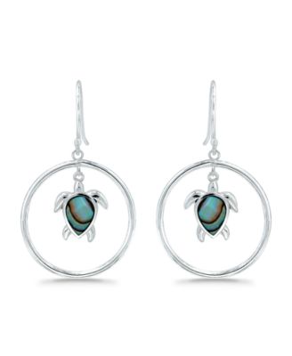 Abalone Inlay Turtle Circle Fishhook Drop Earrings