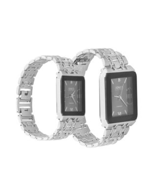 Men and Women's Analog Shiny Silver-Tone Metal Bracelet His Hers Watch 40mm, 32mm Gift Set