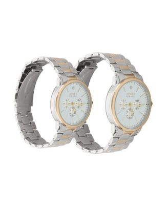 Men and Women's Analog Shiny Two-Tone Metal Bracelet His Hers Watch 42mm, 32mm Gift Set