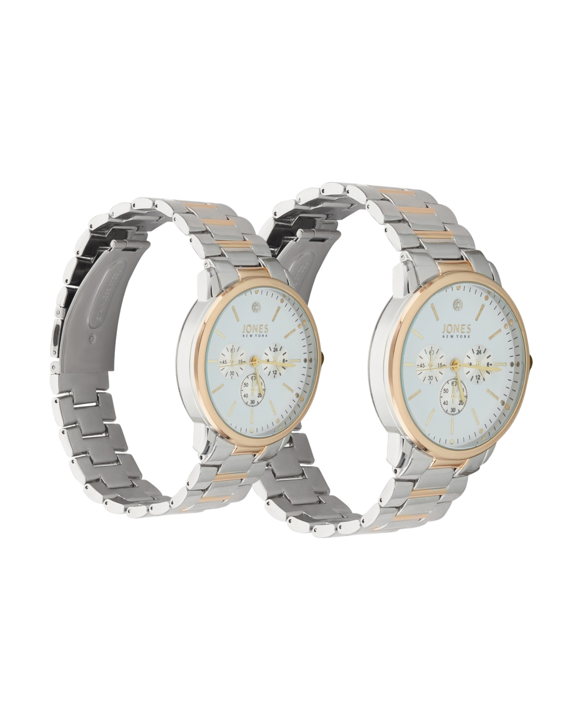 Shop Jones New York Men And Women's Analog Shiny Two-tone Metal Bracelet His Hers Watch 42mm, 32mm Gift Set In White,gold,silver