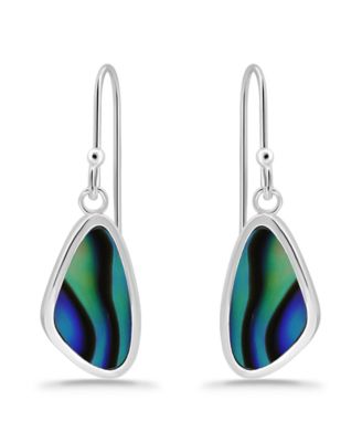 Abalone Inlay Freeform Fishhook Drop Earrings