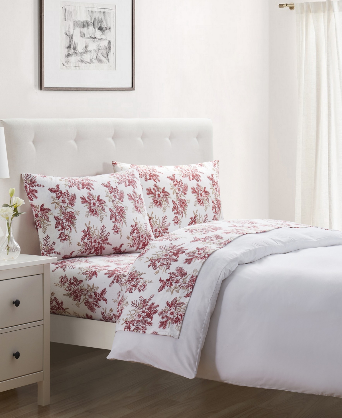 Tahari Home Toile 100% Cotton Flannel 3-pc. Sheet Set, Twin In Red