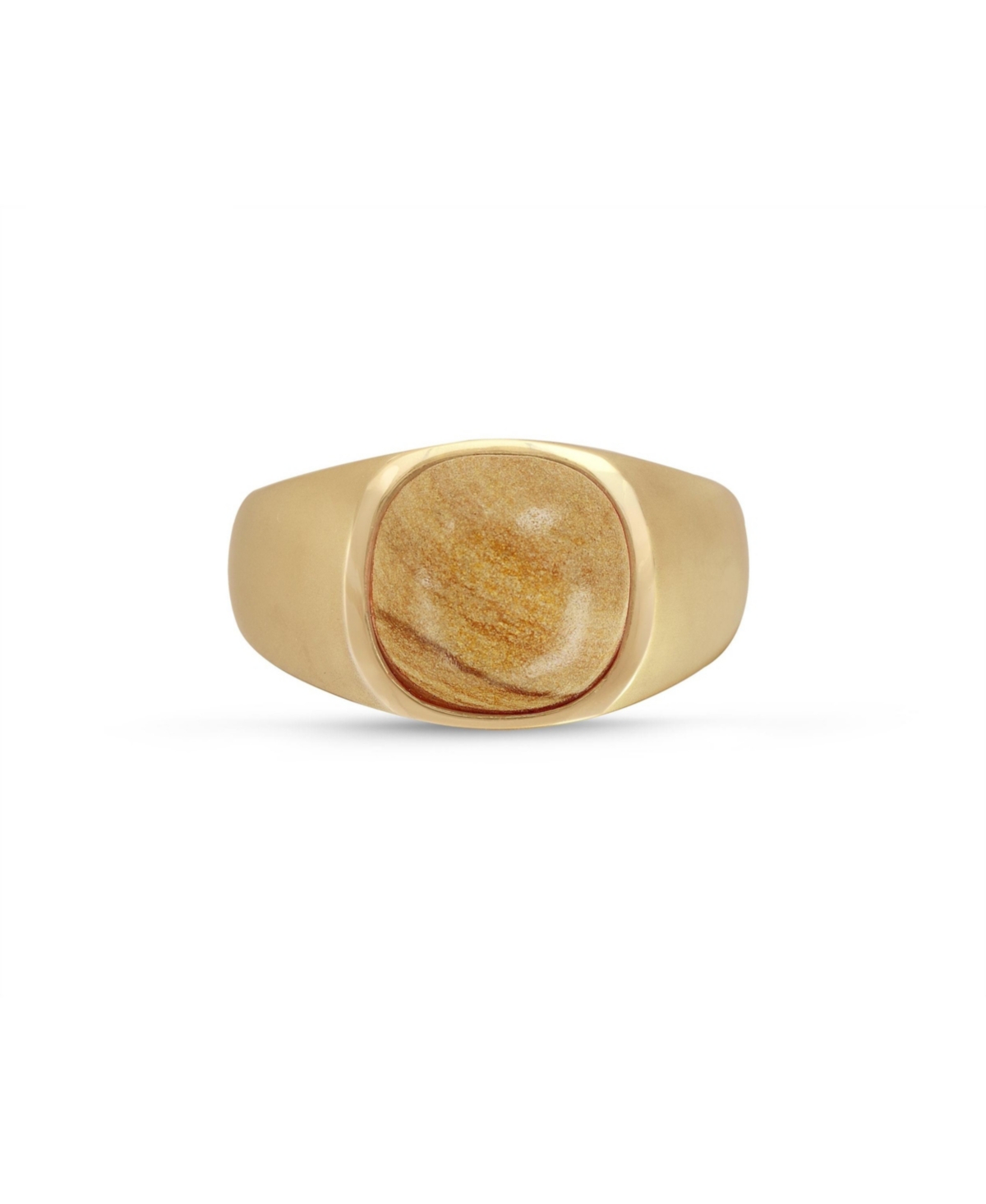 Wood Jasper Iconic Gemstone Yellow Gold Plated Sterling Silver Men Signet Ring - Yellow