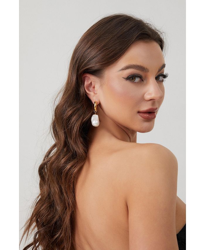 Classicharms Unique Asymmetrical Rope Chain Baroque Pearl Drop Earrings