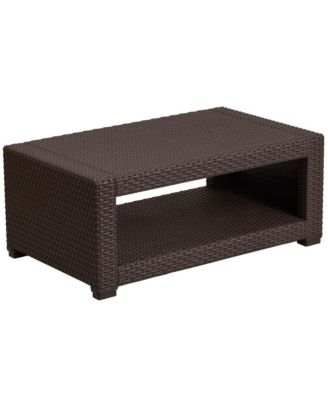 Malmok Outdoor Furniture Coffee Table Faux Rattan Wicker Pattern All-Weather Patio Coffee Table With Shelving