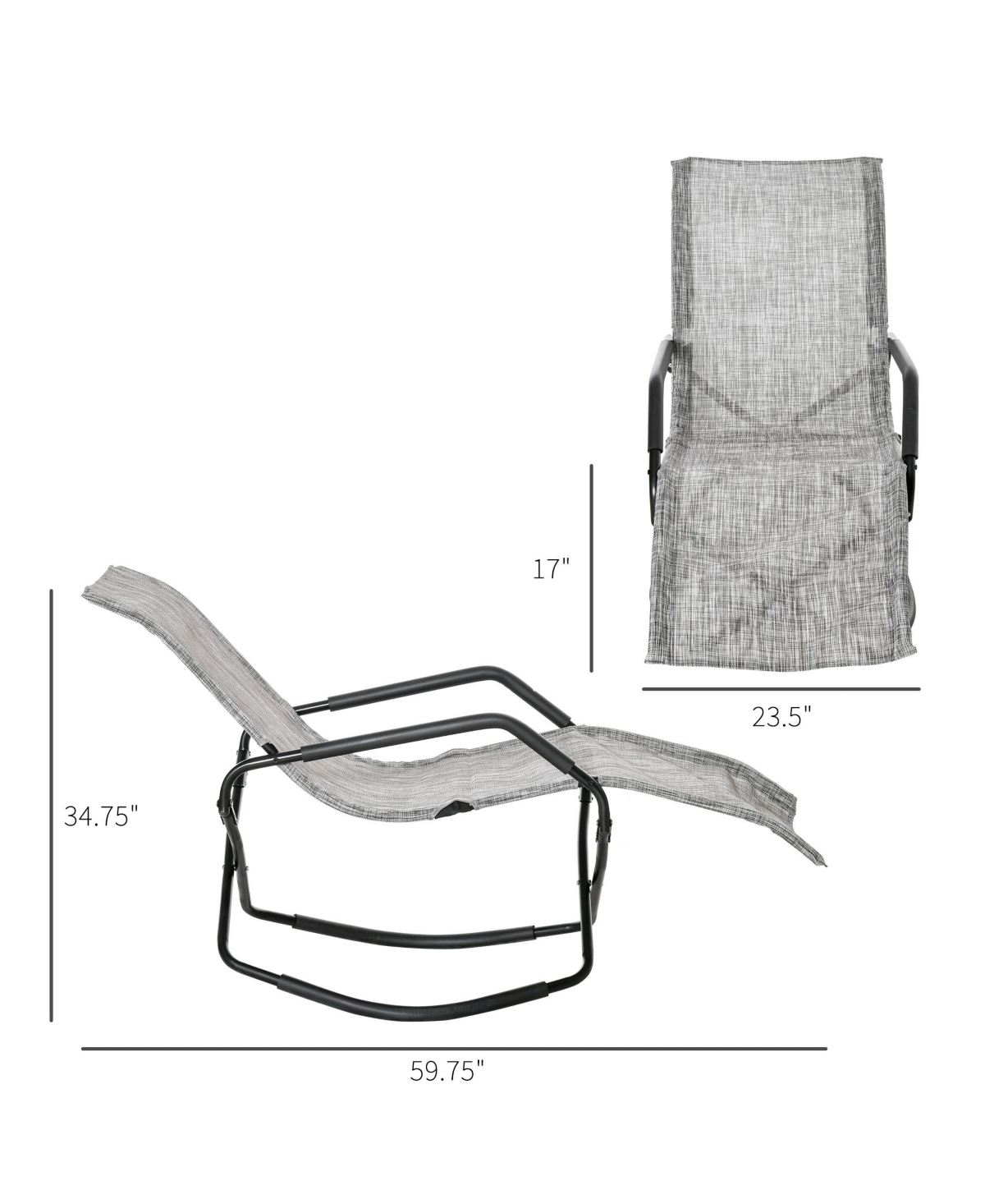 Outsunny Garden Rocking Sun Lounger, Outdoor Zero-Gravity Folding Reclining Rocker Lounge Chair for Sunbathing,- Grey