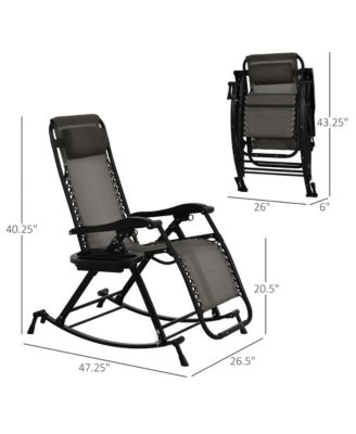 Zero Gravity Reclining Rocking Chair, Lounge Rocker, Folding, Pillow, Side Tray, Cup and Phone Holder, Grey