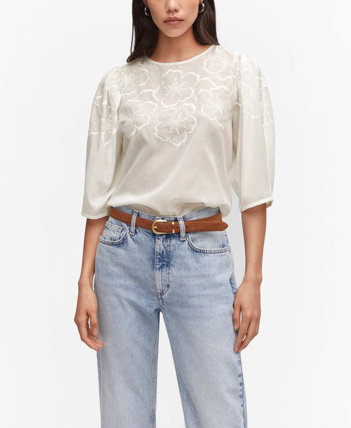 Women's Floral Embroidered Blouse - Off White