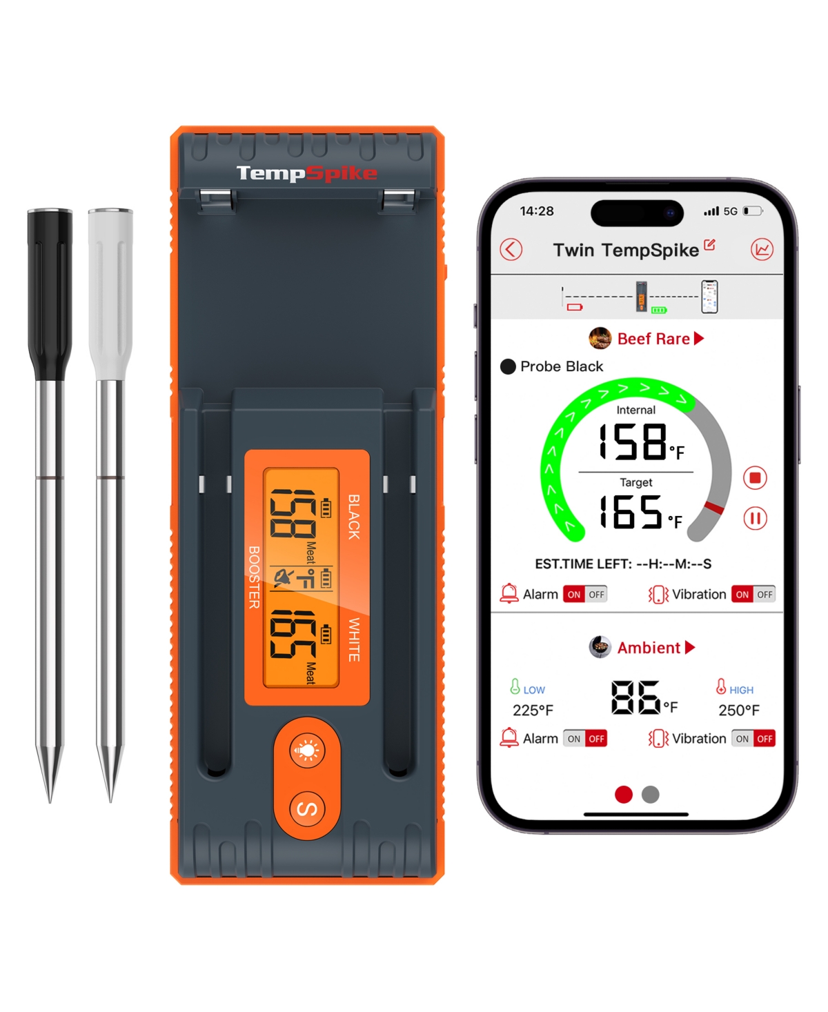 Thermopro Pack Of 1 Twin Tempspike 500' Truly Wireless Meat Thermometer With 2 Meat Probes In Orange,gray