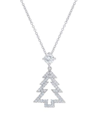 Cubic Zirconia Open Christmas Tree Pendant Necklace