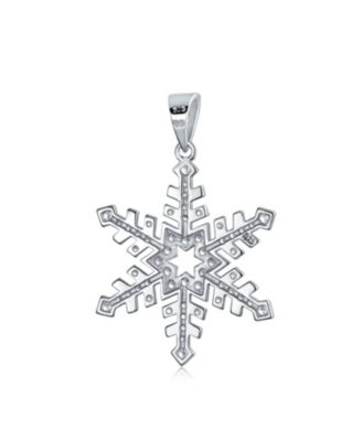 Christmas Holiday Party Branch Micro Pave Cubic Zirconia CZ Star Snowflake Pendant Necklace Sterling Silver