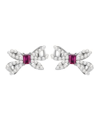 Imitation Pearl and Cubic Zirconia Bow Stud Earrings