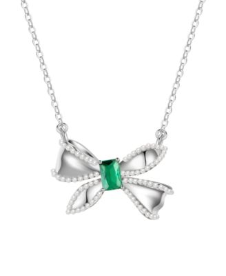 Imitation Pearl and Cubic Zirconia Bow Pendant Necklace