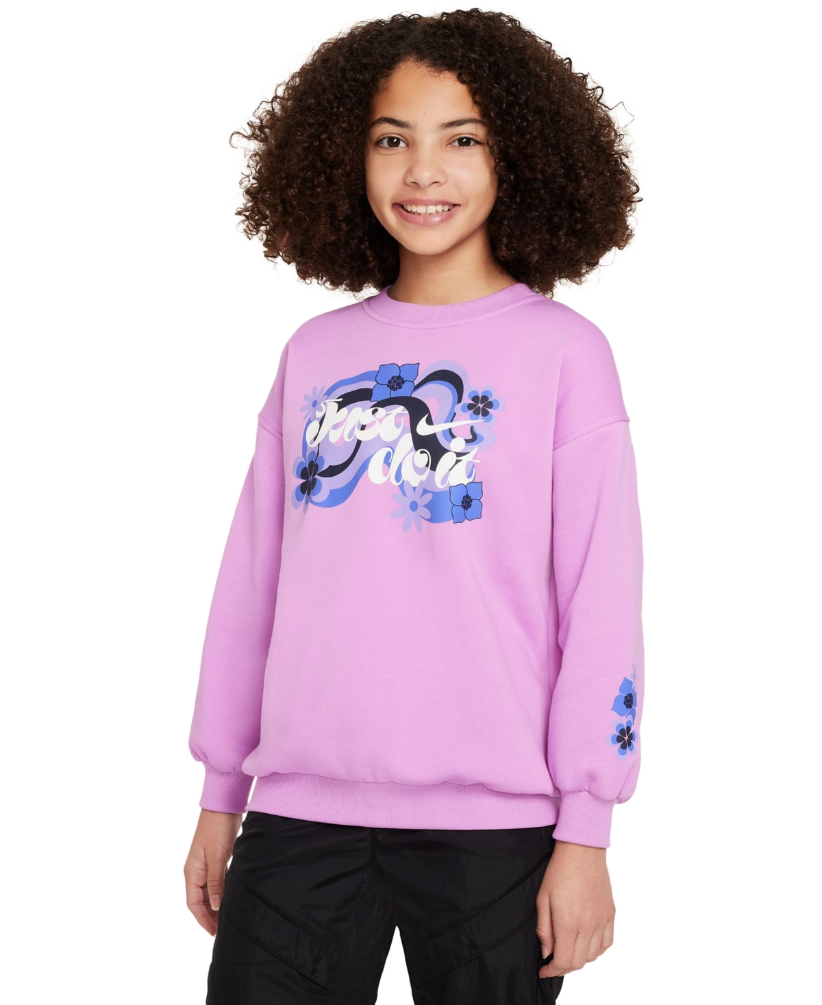 Nike Kids' Big Girls Sportswear Club Fleece Oversized Crewneck Sweatshirt In Purple