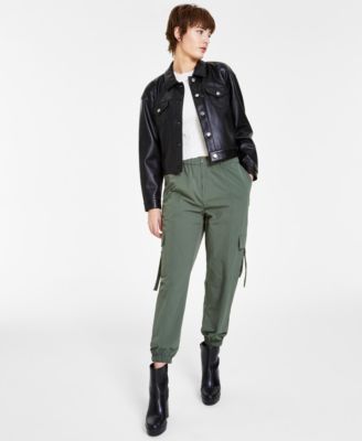 Womens Faux Leather Cropped Jacket Textured Sleeveless Top Everything Cargo Pants Created For Macys