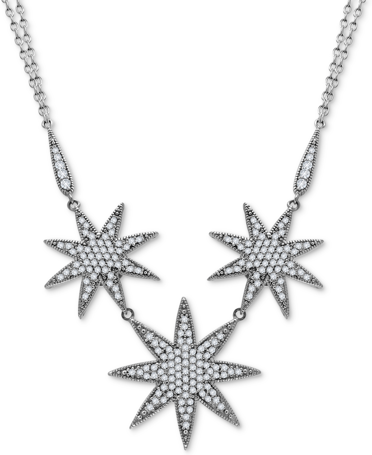 Macy's Cubic Zirconia Star Cluster Pendant Necklace In Sterling Silver, 16" + 2" Extender, Created For Macy