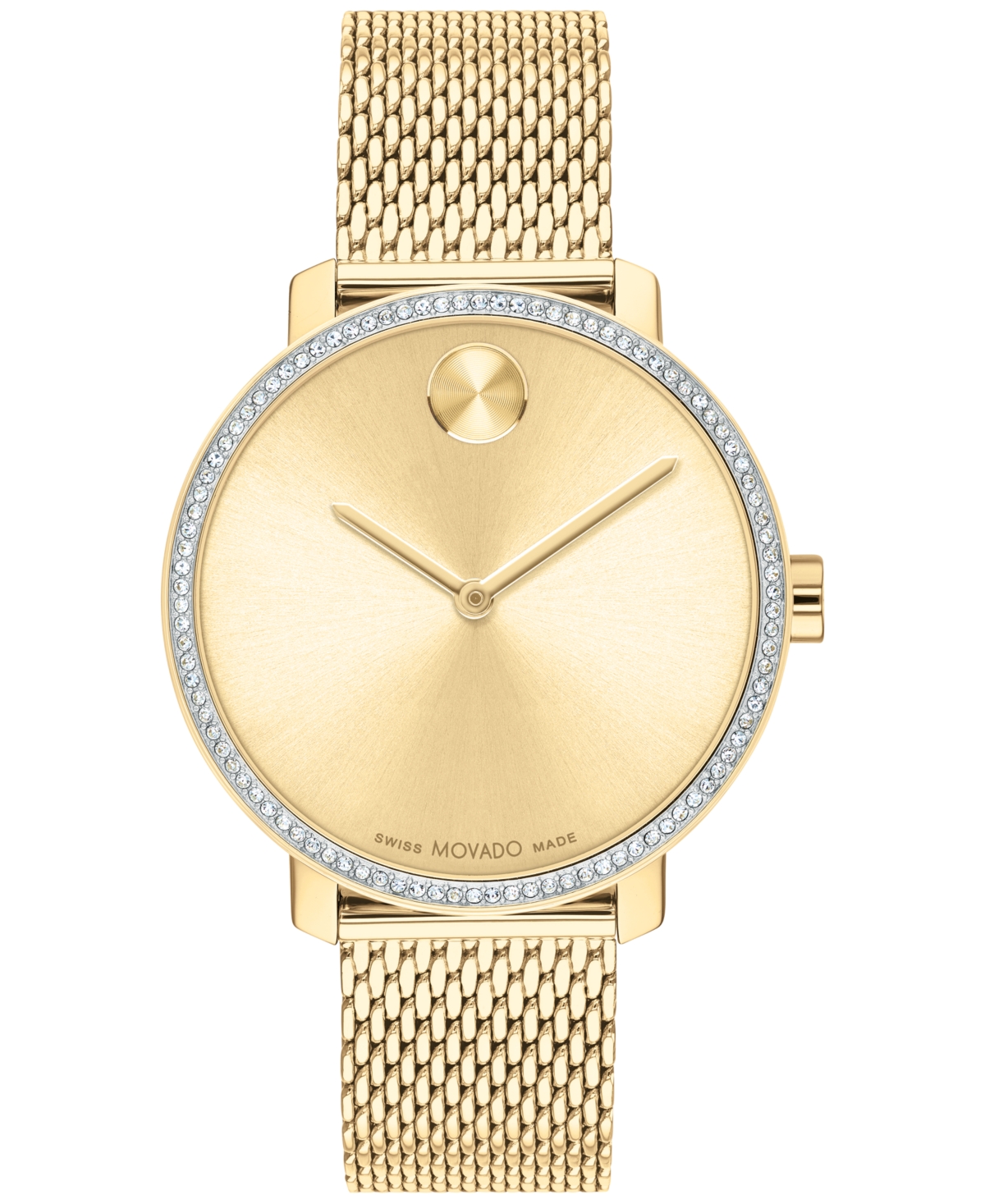 Shop Movado Women's Swiss Bold Shimmer Gold Ion Plated Stainless Steel Mesh Bracelet Watch 34mm In Gold-tone