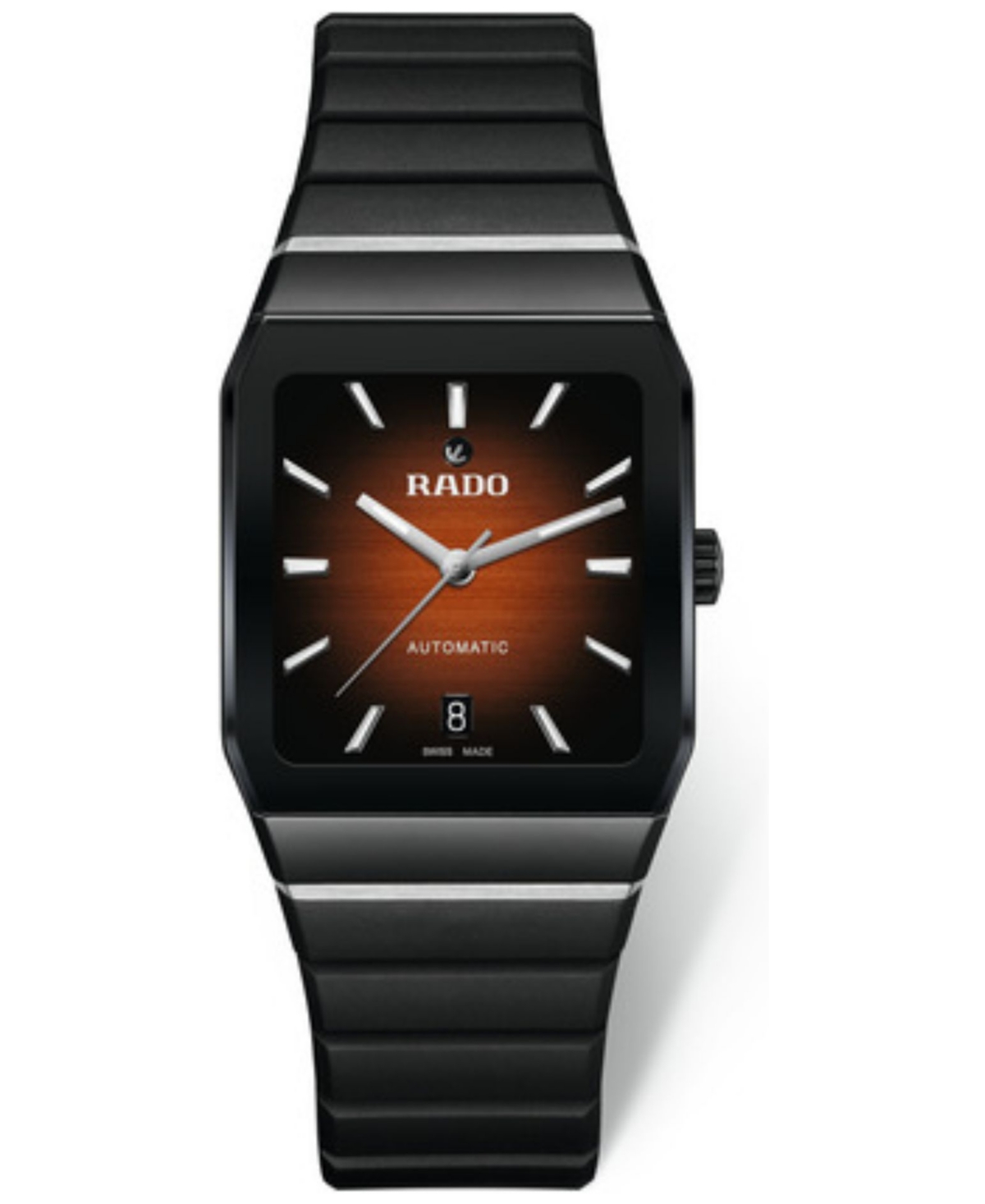 Shop Rado Unisex Swiss Automatic Anatom Black Rubber Strap Watch 33mm In Orange
