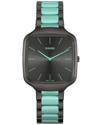 Rado - Unisex Swiss True Square Thinline Les Couleurs™ Le Corbusier Green & Gray Ceramic Bracelet Watch 37mm
