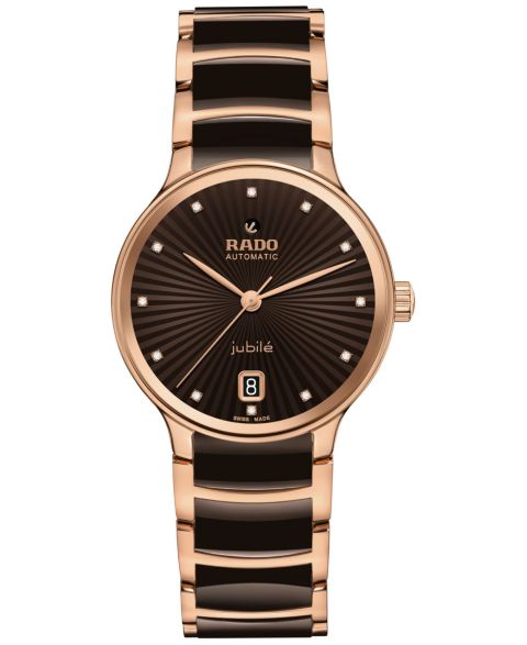 Женские часы Rado Swiss Automatic Centrix Diamond Accent Brown Ceramic & Rose Gold PVD Stainless Steel Bracelet Watch 35mm, цвет: Коричневый