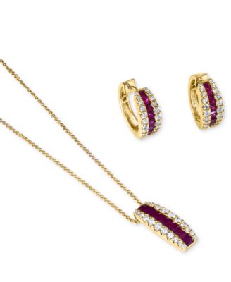 Effy Collection Effy Ruby Diamond Pendant Necklace Small Hoop Earrings Collection In 14k Gold