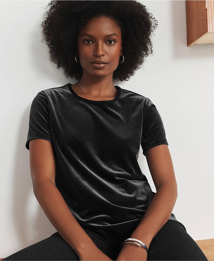 Lands' End Women's Short Sleeve Velvet Crew Neck Top Macy's