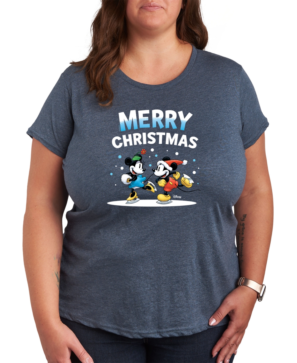 Air Waves Trendy Plus Size Disney Merry Christmas Graphic T-shirt In Blue