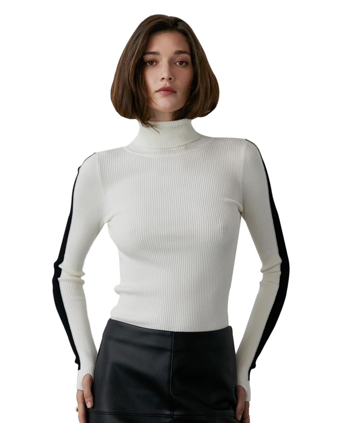 Women's Patricia Turtleneck Contrast-Pop Sweater Top - Black + black/white