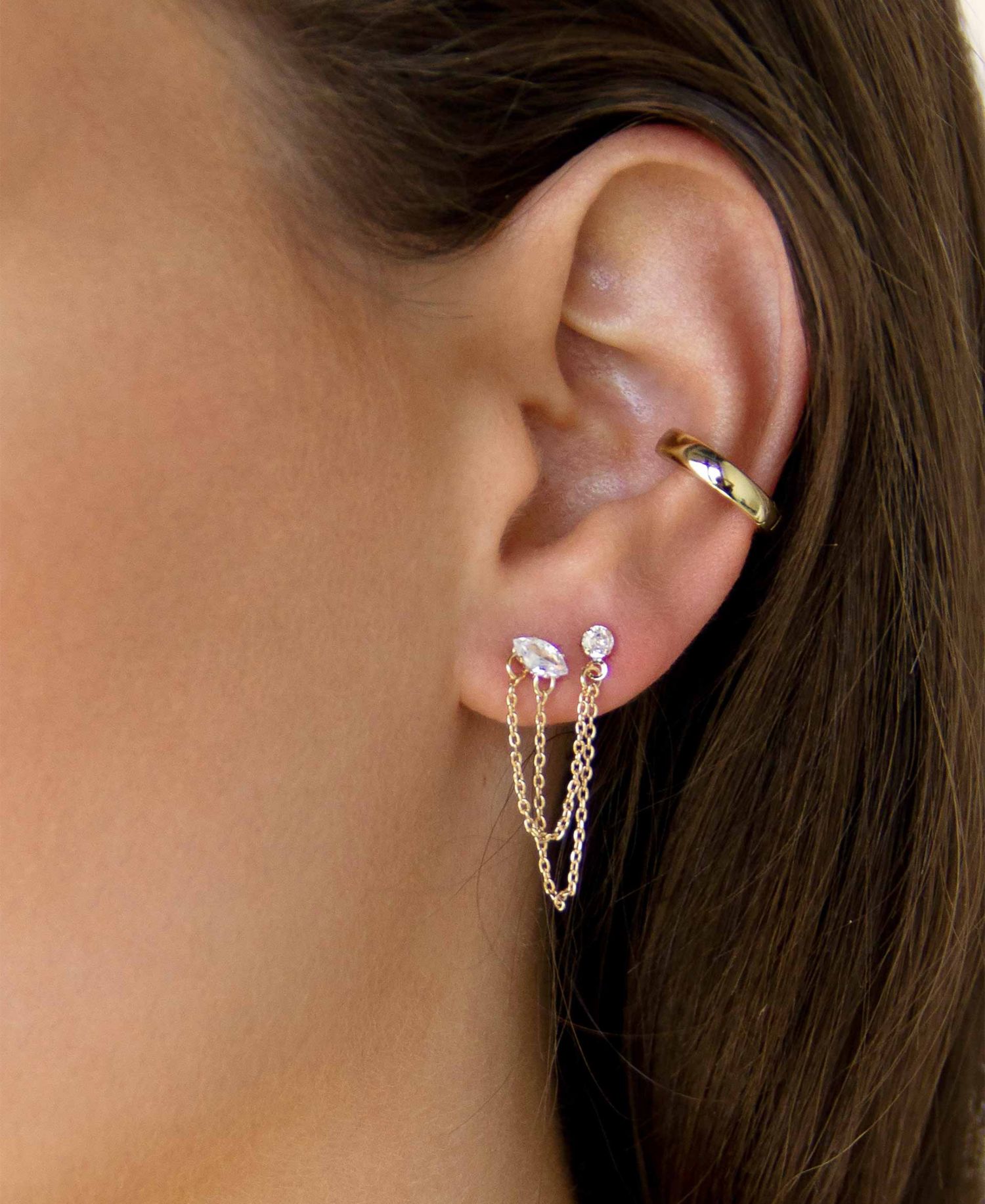 18K Gold Plated Brass Double Pierced Earrings