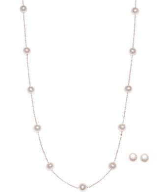 2-Pc. Set Cultured Freshwater Pearl (6-1/2 - 7mm) Collar Necklace & Matching Stud Earrings