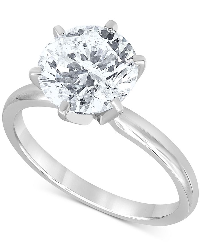 Macy's Diamond Solitaire Engagement Ring (3 ct. t.w.) in 14k White Gold ...