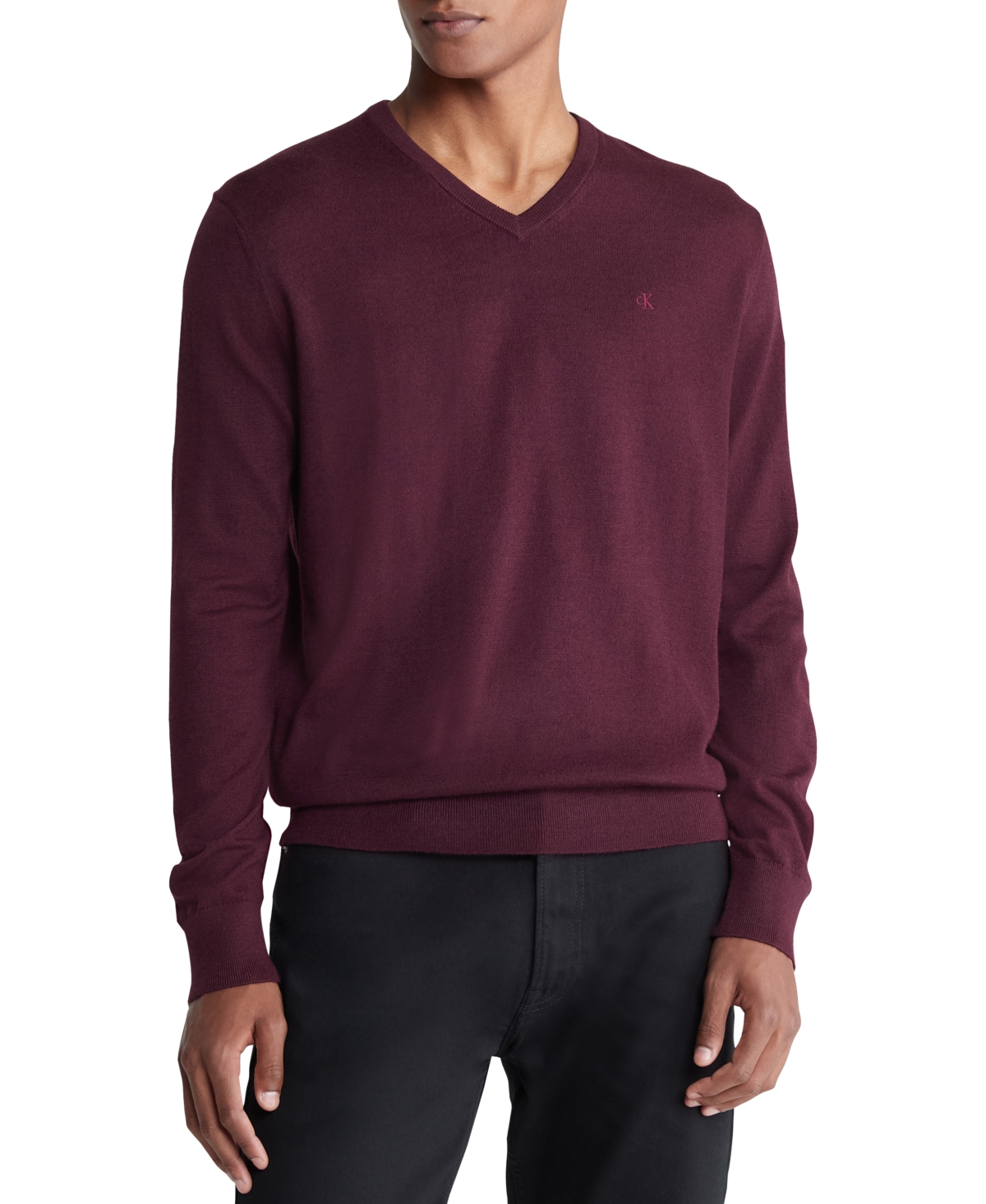 Calvin Klein Men's Regular-fit V-neck Sweater In Tawny Port Heather