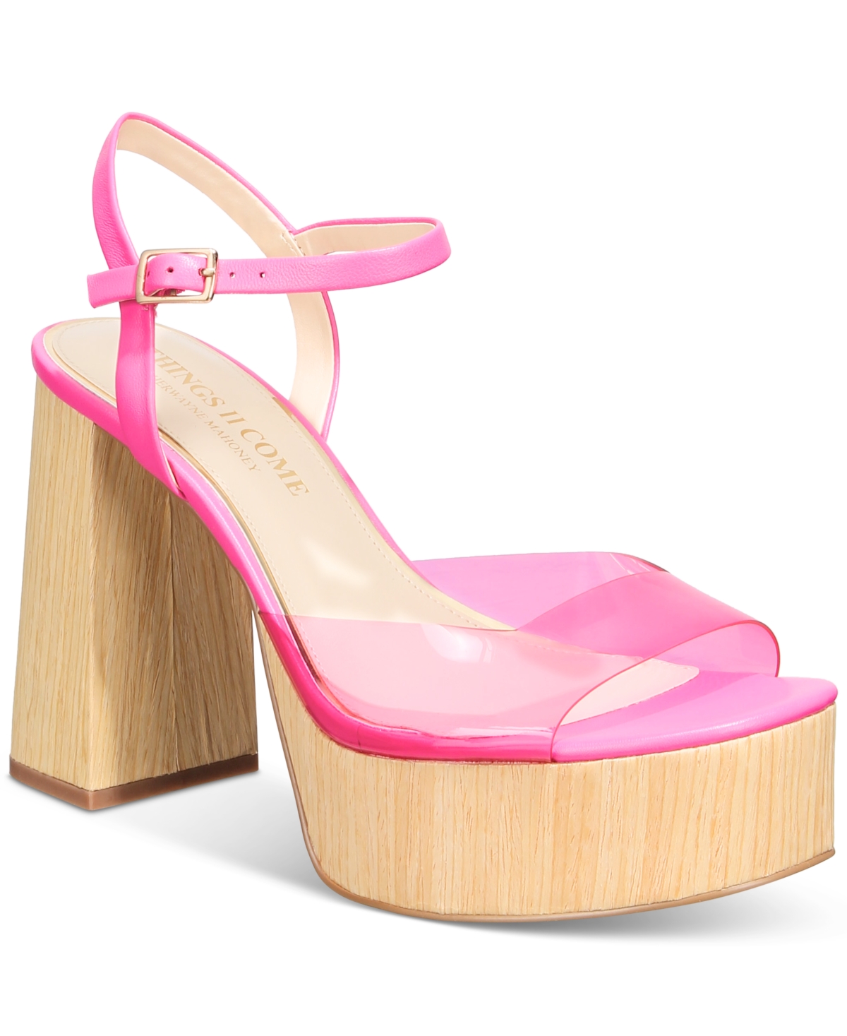 Shop Things Ii Come Women's Daceywood Luxurious Wood Platform Sandals In Shocking Pink