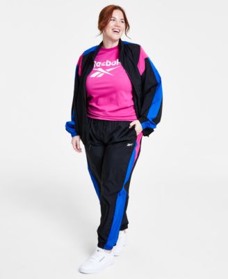 Plus Size Logo Graphic T Shirt Zip Front Colorblocked Jacket Pull On Logo Woven Track Pants