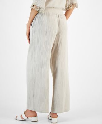 Women's Wide Leg Cotton Gauze Pants, Created for Macy's