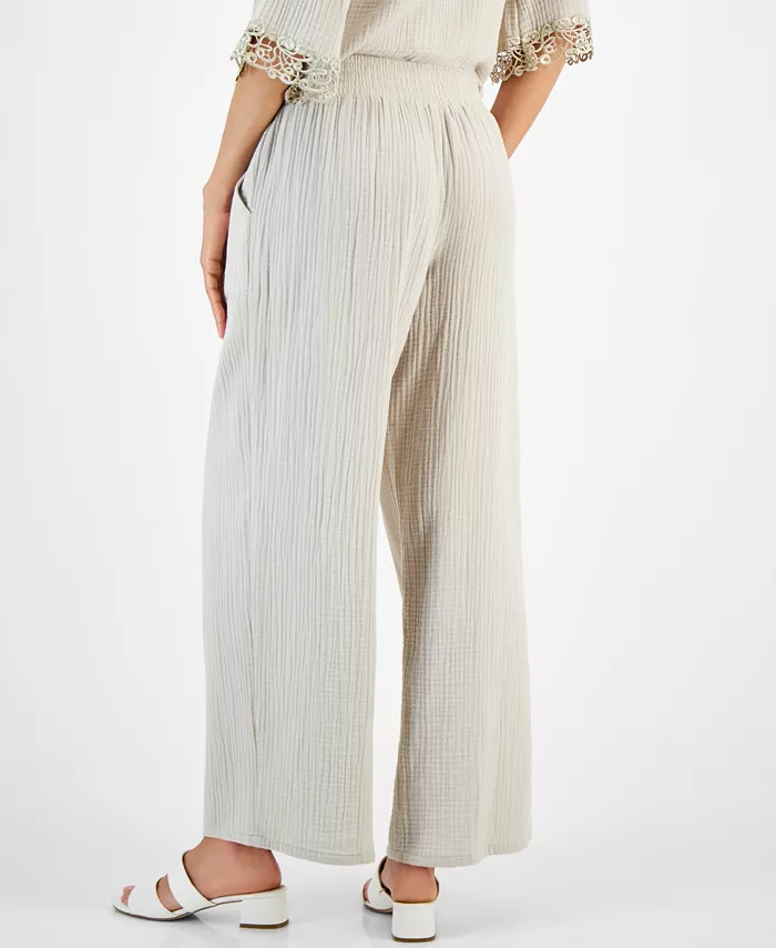 Women's Wide Leg Cotton Gauze Pants - thumbnail 6
