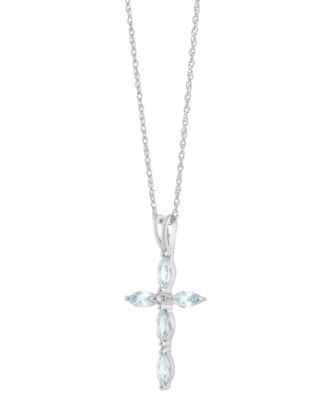 Gemstone & Diamond Accent Cross 18" Pendant Necklace in 14k White Gold