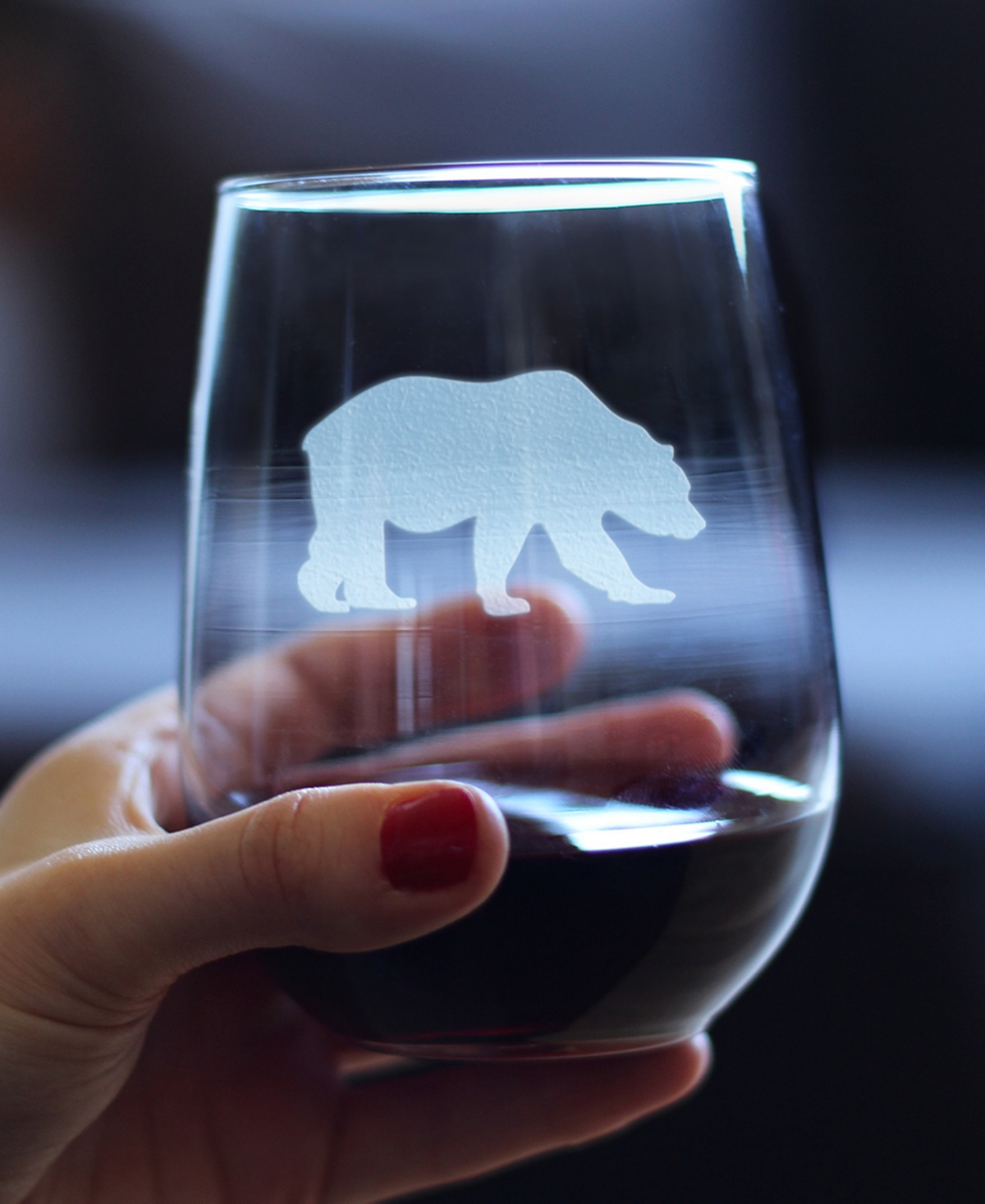 Bevvee Bear Silhouette Rustic Cabin Gifts Stem Less Wine Glass,