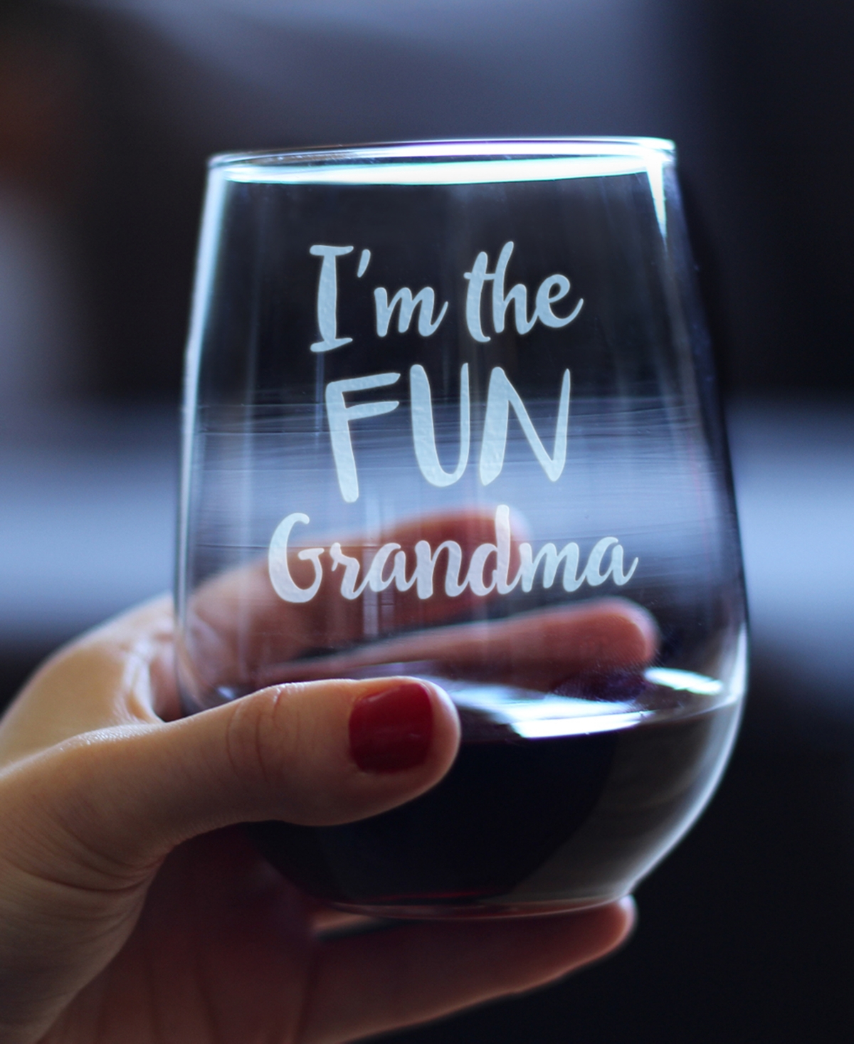 Bevvee I'm The Fun Grandma Grandparent Gifts Stem Less Wine Glass,