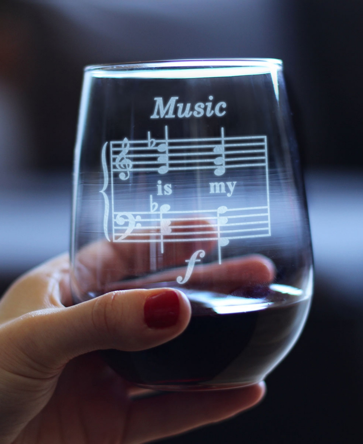 Bevvee Music is my Forte Musician Gifts Stem Less Wine Glass,
